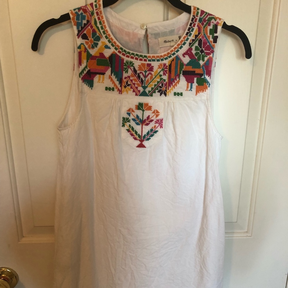 Madewell Linen Embroidered Dress w/ Pockets